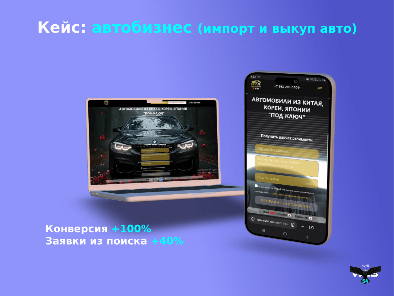 Кейс: GTA auto - автобизнес (импорт и выкуп авто) Конверсия +100% Заявки из поиска +40%